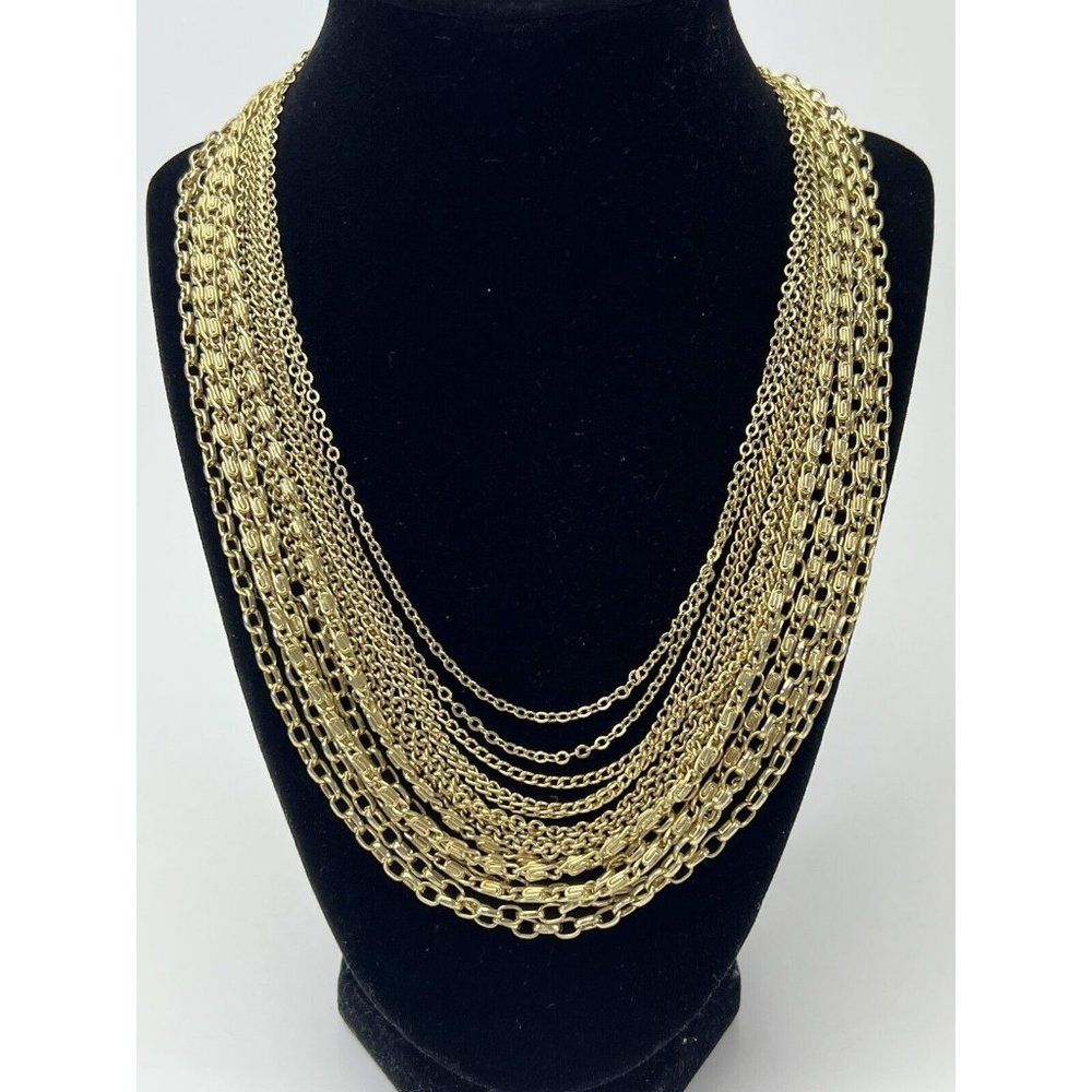 Vintage 50s Crown TRIFARI Hang Tag Gold Multi-Strand Chain Necklace Statement